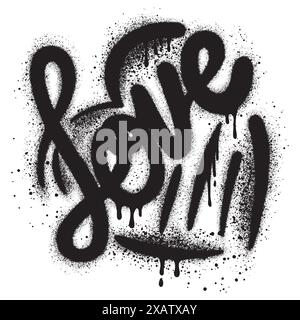 Sprayed love font graffiti with over spray in black over white for printing, backgrounds, posters, stickers. Stock Vector