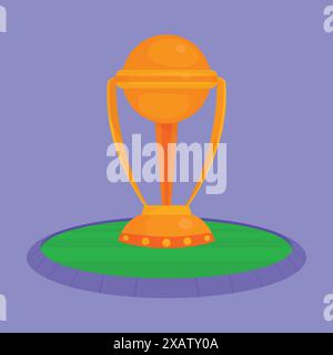 Cricket World Cup trophy vector icon. Cricket World Cup trophy on the Cricket stadium ground Stock Vector