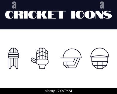 Cricket Icon collection set vector. Cricket line icons vector set. Stock Vector