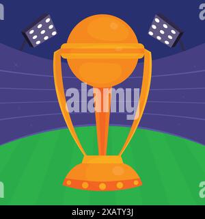 Cricket World Cup trophy vector icon. Cricket World Cup trophy on the Cricket stadium ground Stock Vector