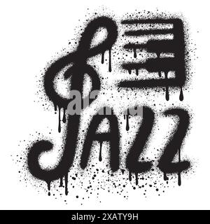 Sprayed jazz font graffiti with over spray in black over white.Vector Illustration for printing, backgrounds, posters, stickers. Stock Vector