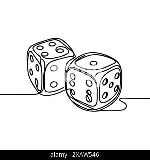 Two casino dices. Continuous one line drawing style. Vector illustration. Contour drawing of game dice Stock Vector