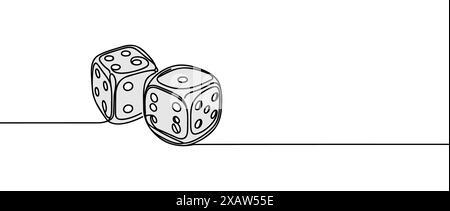 Two casino dices. Continuous one line drawing style. Vector illustration. Contour drawing of game dice Stock Vector