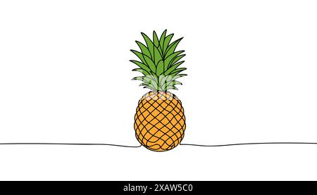 Pineapple continuous one line drawing of outline vector illustration. Drawn from the hand a picture of the silhouette. Line art. Tropical fruit pineap Stock Vector