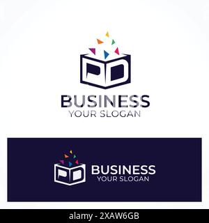 Creative letter P D pixel Box Logo Design Stock Vector