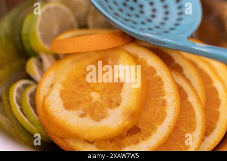 Orange and Lime slices for fruit punch drink Stock Photo
