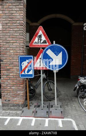 Traffic signs stored in a corner in Antwerp Stock Photo