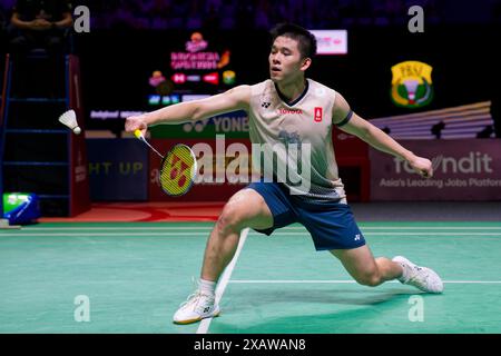 Jakarta, Indonesia. 08th June, 2024. Kunlavut VITIDSARN of Thailand in action during the singles match on day five of the Kapal Api Indonesia Open against Anders ANTONSEN of Denmark at the Istora Gelora Bung Karno on June 8, 2024 in Jakarta, Indonesia Credit: IOIO IMAGES/Alamy Live News Stock Photo