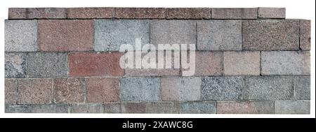 Fragment of a fence made of large rectangular granite blocks. Isolated on white Stock Photo
