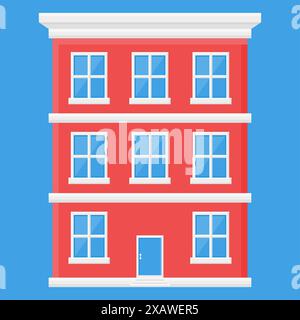 Vector Red Apartment Building Design. Minimalist Red Apartment Material. Clean Windows. Stock Vector