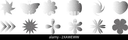 Modern y2k design elements with retro noise stipple dots. Vector halftone and photocopy effect Stock Vector
