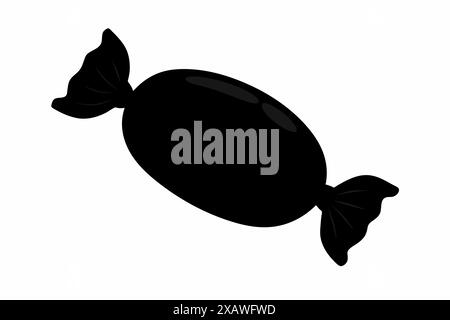 Black silhouette of a candy. Isolated on white background. Simple design of a bonbon. Concept of sweets, minimalism, treat icon. Print, design element Stock Vector
