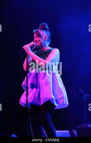 Kathleen Hanna of Bikini Kill performs in Douglas Park during Riot Fest ...