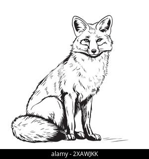 Wild fox sitting hand drawn sketch in doodle style illustration Stock Vector