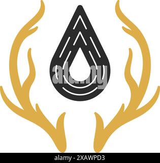Deer antlers with water drop hand drawn silhouette vector illustration. Witchcraft drawing for poster and mystic logo emblem decoration or fashion pri Stock Vector