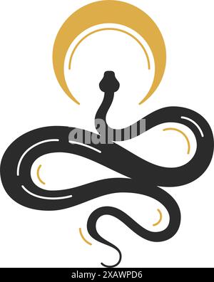 Esoteric Emblem of Snake and Crescent Moon isolated on white. Vector ...