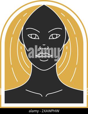 Magic elegant woman portrait with hairs silhouette vector illustration. Boho female face drawing for wall art poster print template. Mystic concept de Stock Vector