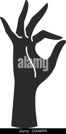 Female gesture hand showing ok sign shape silhouette drawing. Symbol of excellent vector illustration for wall art poster or t-shirt print template. Stock Vector