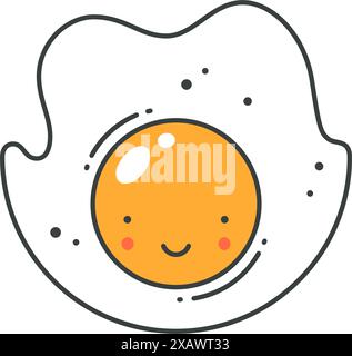 Smiling frying egg character funny face positive emotion pop art t shirt print vector cartoon illustration. Happy morning breakfast with yolk protein Stock Vector