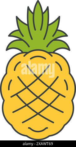 Comic pineapple with green leaves and peel pop art t shirt print groovy style vector cartoon illustration. Exotic tropical fruit funky summer Hawaii s Stock Vector