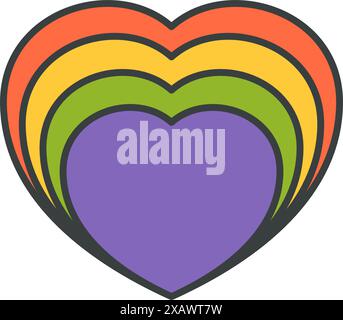Abstract rainbow halftone multicolored heart shape pop art t shirt print decorative design vector cartoon illustration. Comic enamored symbol of love Stock Vector