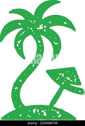 Green grunge texture monochrome logo paradise island summer travel vacation decorative design vector illustration. Simple logotype wild leisure landsc Stock Vector