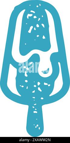 Monochrome hand drawn melting ice cream on stick chocolate cold dessert decorative design grunge texture vector illustration. Simple iced glazed dairy Stock Vector