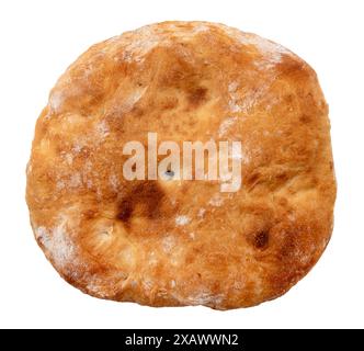 Round wheat tortilla on a white background. View from above. Bread isolate Stock Photo