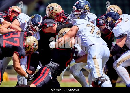 Berlin, Deutschland . 09th June, 2024. Berlin Thunder, GER, Berlin Thunder vs. Fehervar Enthroners, American Football, Saison 2024, European League of Football, ELF, Week 3, 09.06.2024, Foto Credit: Eibner-Pressefoto/Alamy Live News Stock Photo