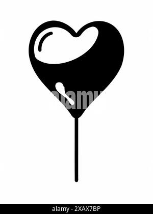 Black silhouette of heart-shaped lollipop. Isolated on white background. Sweet candy icon in a minimalist style. Concept of confectionery, love, desse Stock Vector