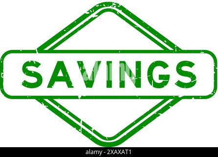 Grunge green savings word rubber seal stamp on white background Stock Vector