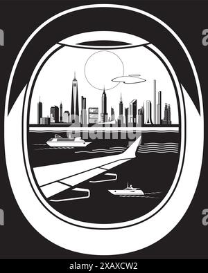 View from passenger aircraft to New York – vector illustration Stock Vector