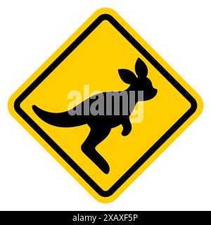 Cute cartoon kangaroo crossing road sign. Simple stylized kangaroo silhouette. Vector illustration. Stock Vector