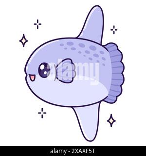 Cute cartoon Sunfish drawing. Sun fish in kawaii style, vector illustration. Stock Vector