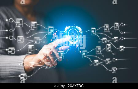 AI-powered software leverages digital technology to enhance business management by processing and organizing information from vast amounts of data on Stock Photo