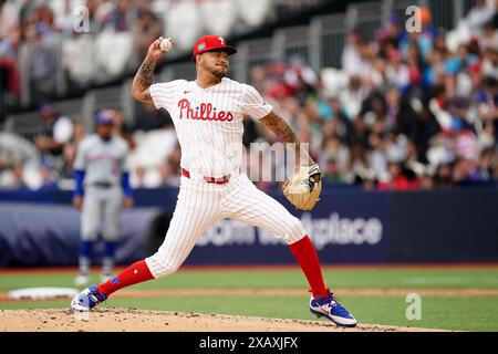 Philadelphia Phillies' Taijuan Walker pitches during game two of the MLB London Series at the London Stadium, London. Picture date: Sunday June 9, 2024. Stock Photo