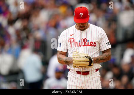 Philadelphia Phillies' Taijuan Walker pitches during game two of the MLB London Series at the London Stadium, London. Picture date: Sunday June 9, 2024. Stock Photo