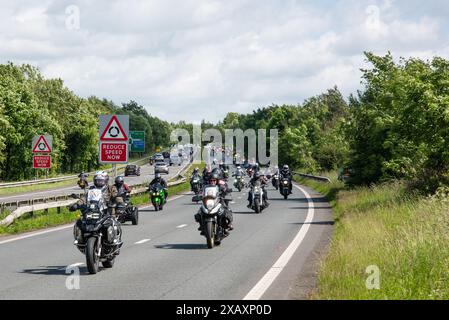 Cumbria, UK. 08th June, 2024. Motorcyclists riding from London to Barrow in Memory of Hairy Biker Dave Myers Credit: Tony Wright/earthscapes/Alamy Live News Stock Photo