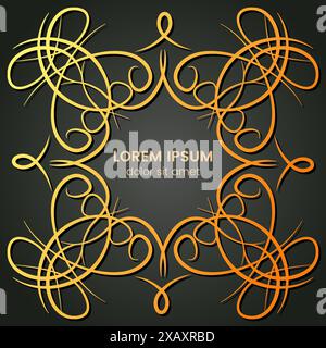 A square golden monogram element on a dark background. Vector illustration. Stock Vector