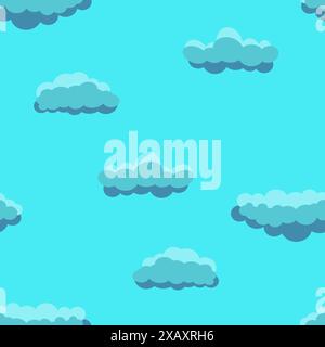Seamless background with blue sky and white cartoon clouds. Vector illustration. Stock Vector