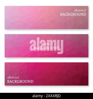 Set of three pink banners in low poly art style. Background with place for your text. Vector illustration Stock Vector