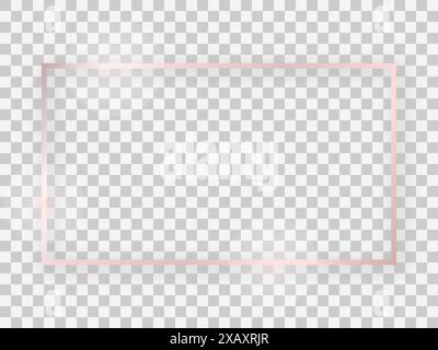 Rose gold shiny 16x9 rectangular frame with glowing effects and shadows on transparent background. Vector illustration Stock Vector