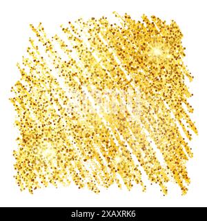 Golden Paint Glittering backdrop on a white background. Background with gold sparkles and glitter effect. Empty space for your text.  Vector illustrat Stock Vector
