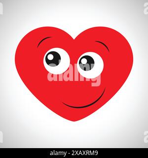 Surprised joyful cartoon heart. Symbol of Love. Vector illustration Stock Vector