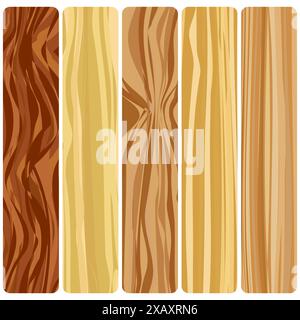 Five wooden boards. Vector abstract wood texture in flat design. Stock Vector