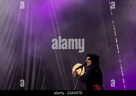 Palencia, Spain. 08th June, 2024. Spanish singer Rodrigo Cuevas performs during a concert at the Palencia Sonora Music Festival on June 8, 2024. (Photo by COOLMedia/NurPhoto) Credit: NurPhoto SRL/Alamy Live News Stock Photo