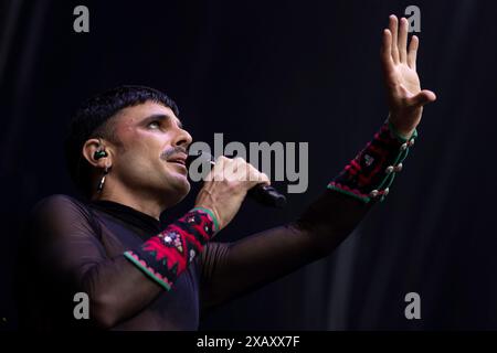 Palencia, Spain. 08th June, 2024. Spanish singer Rodrigo Cuevas performs during a concert at the Palencia Sonora Music Festival on June 8, 2024. (Photo by COOLMedia/NurPhoto) Credit: NurPhoto SRL/Alamy Live News Stock Photo