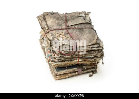 Stack  of old aged letters isolated on white Stock Photo