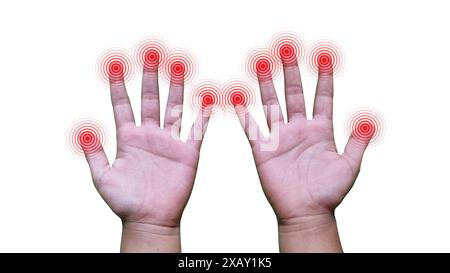 Pain tingling and numbness in fingertips Stock Photo