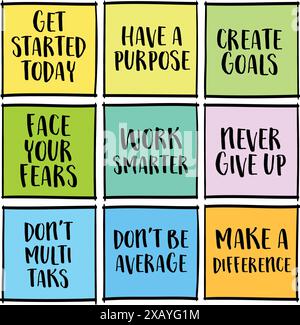 motivational reminders, a set of colorful notes, business, lifestyle and personal development concept Stock Vector